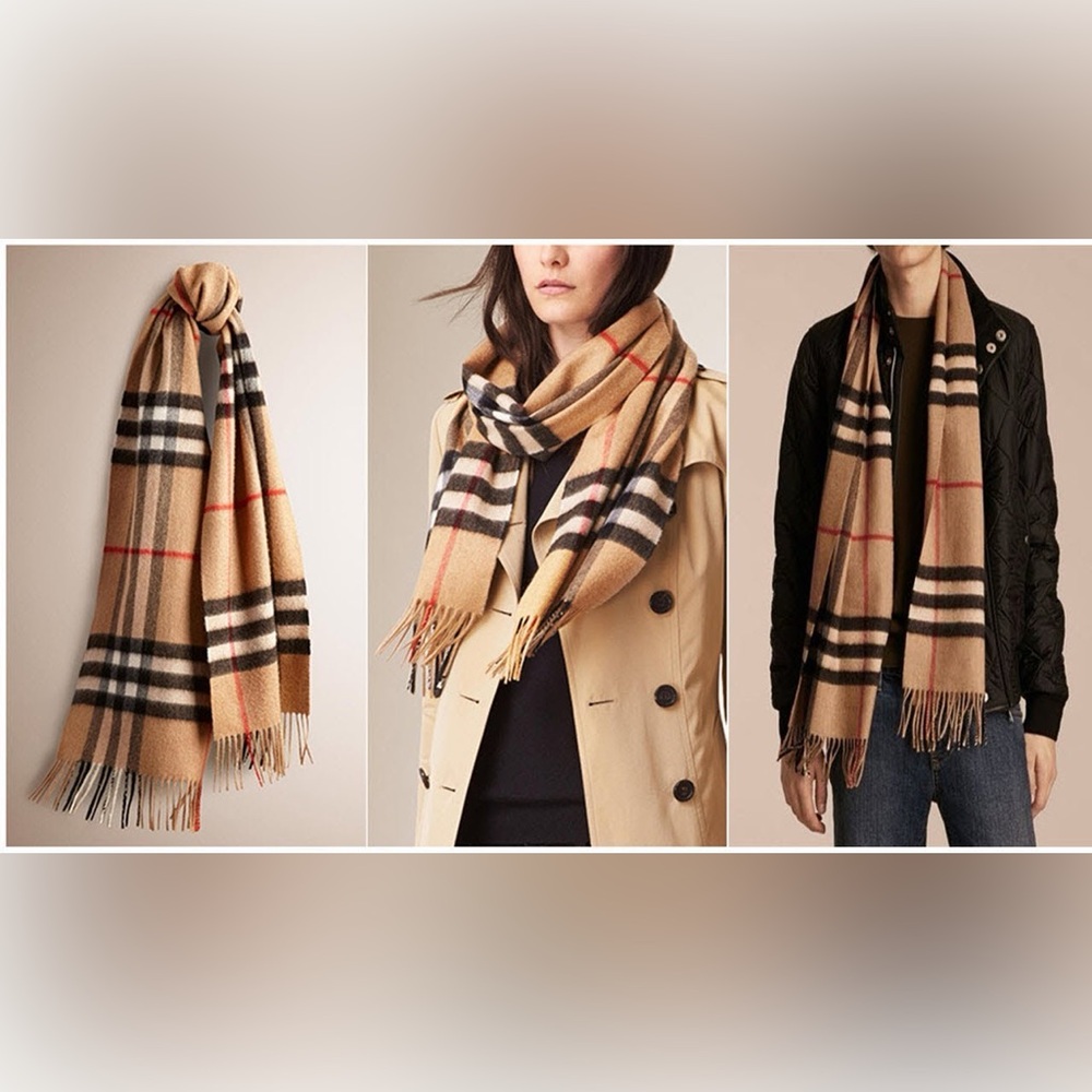 Burberry AUTHENTIC Beige and Black Checkered cashmere Scarf⭐️ - Picture 7 of 16